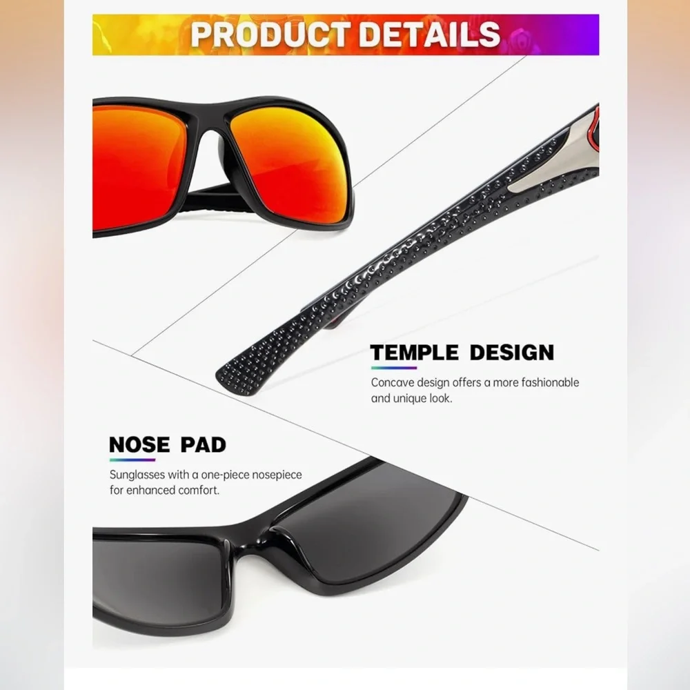 🆕 Men's Sport Polarized Sunglasses - Black Frame with Color Mirror Lenses UV400